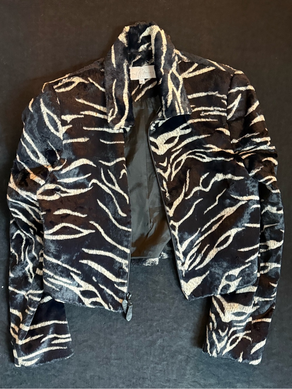 Earl Richard Collection Zebra Print Faux Fur Jacket